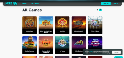 Pocket Play game selection online casino