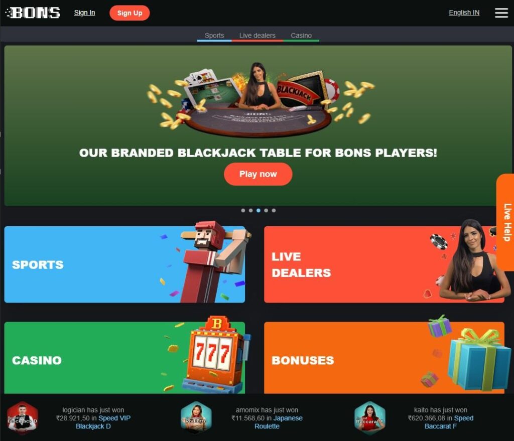 Bons Casino homepage